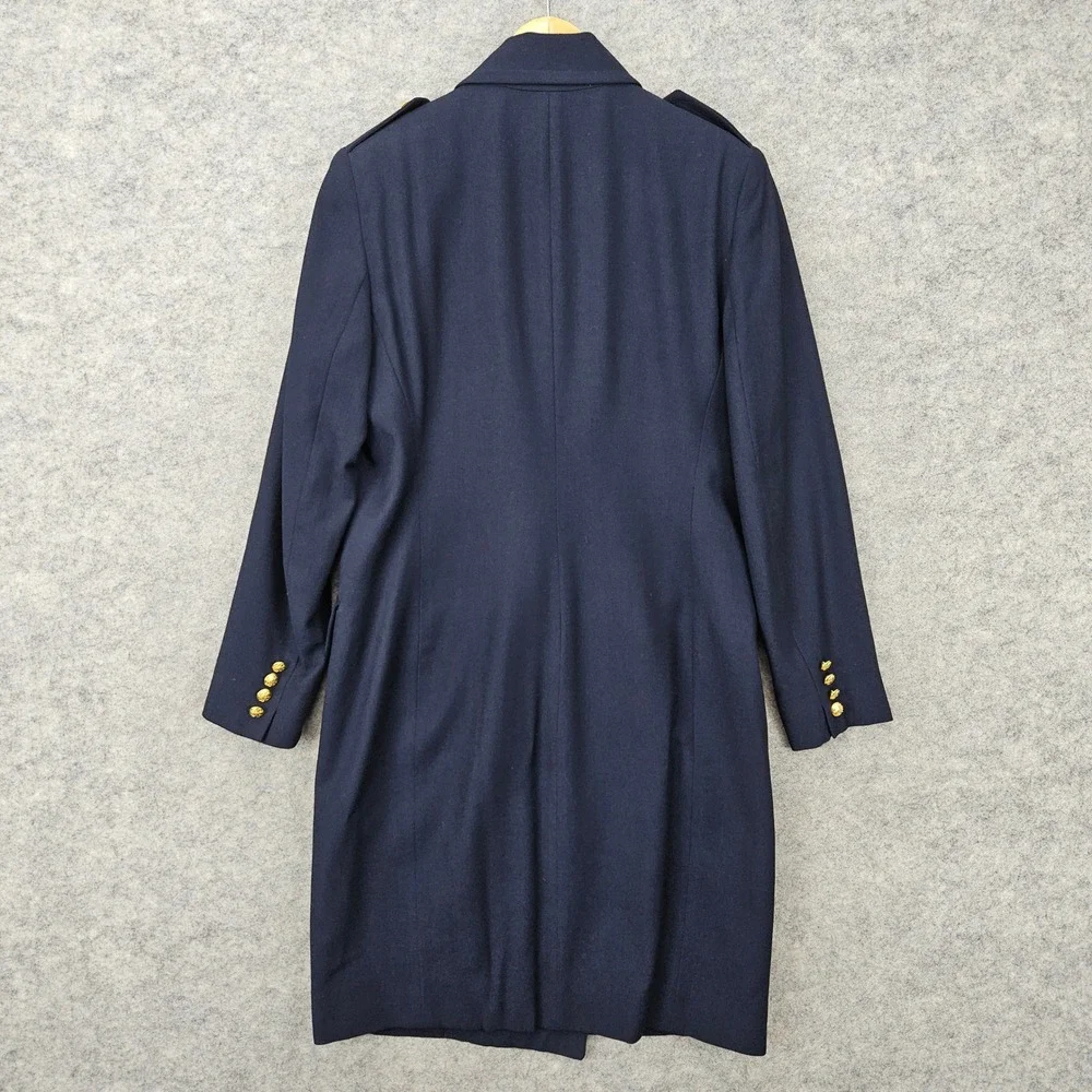 Ralph Lauren Women's Navy Blue Trench Coat Size 10 Wool Military Crest Buttons‎